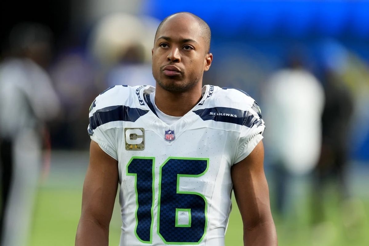 Nov 19, 2023; Inglewood, California, USA; Seattle Seahawks wide receiver Tyler Lockett (16) looks on before the game against the Los Angeles Rams at SoFi Stadium.
