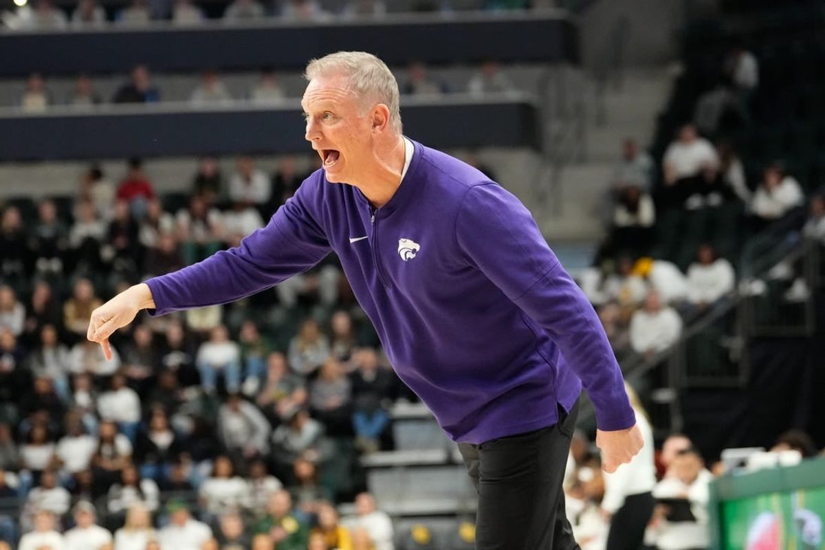 Jan 22, 2024; Waco, Texas, USA; Kansas State Wildcats head coach Jeff Mittie reacts against the Baylor Lady Bears during the first half at Paul and Alejandra Foster Pavilion.