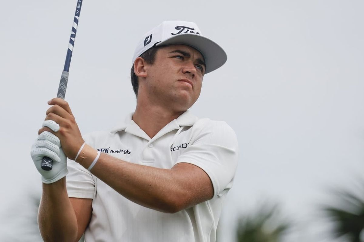 Mar 2, 2024; Palm Beach Gardens, Florida, USA; Garrick Higgo plays his shot from the fourth tee during the third round of the Cognizant Classic in The Palm Beaches golf tournament.
