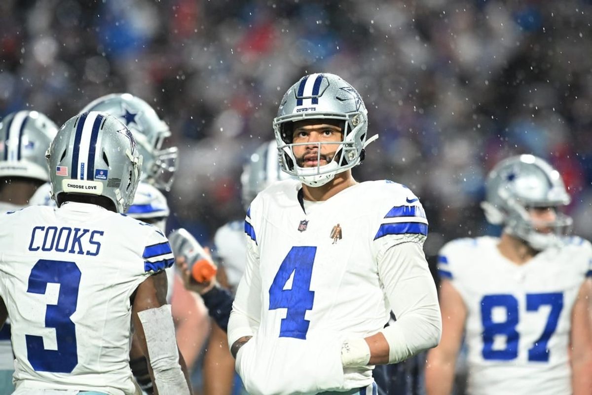 Dec 17, 2023; Orchard Park, New York, USA; Dallas Cowboys quarterback Dak Prescott (4) looks on in the second half against the Buffalo Bills at Highmark Stadium.