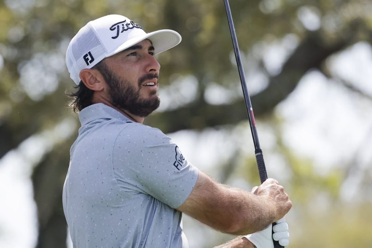 Mar 10, 2024; Orlando, Florida, USA; Max Homa plays his shot from the seventh tee during the final round of the Arnold Palmer Invitational golf tournament.