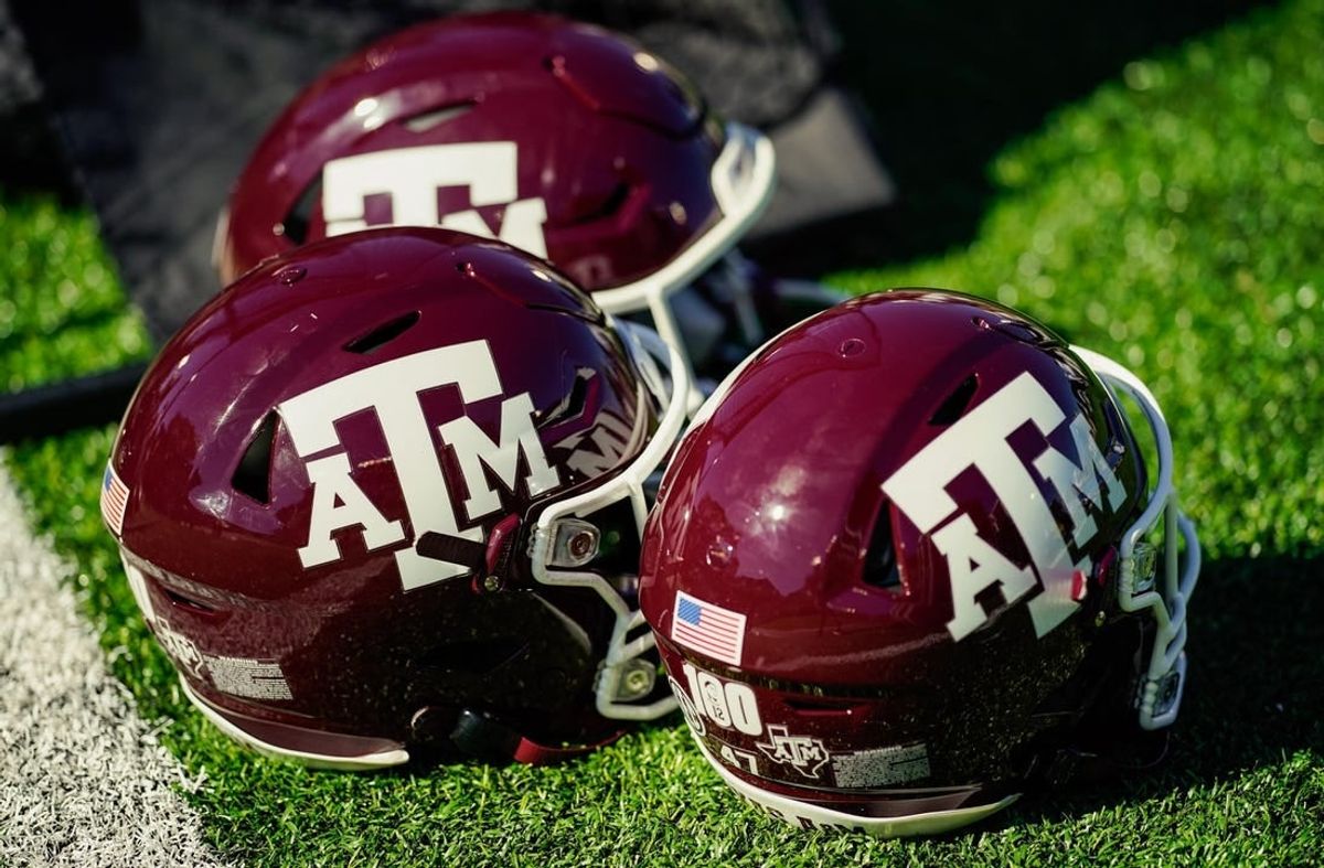 Oct 16, 2021; Columbia, Missouri, USA; A detailed view of Texas A&M Aggies helmets during the second half against the Missouri Tigers at Faurot Field at Memorial Stadium.