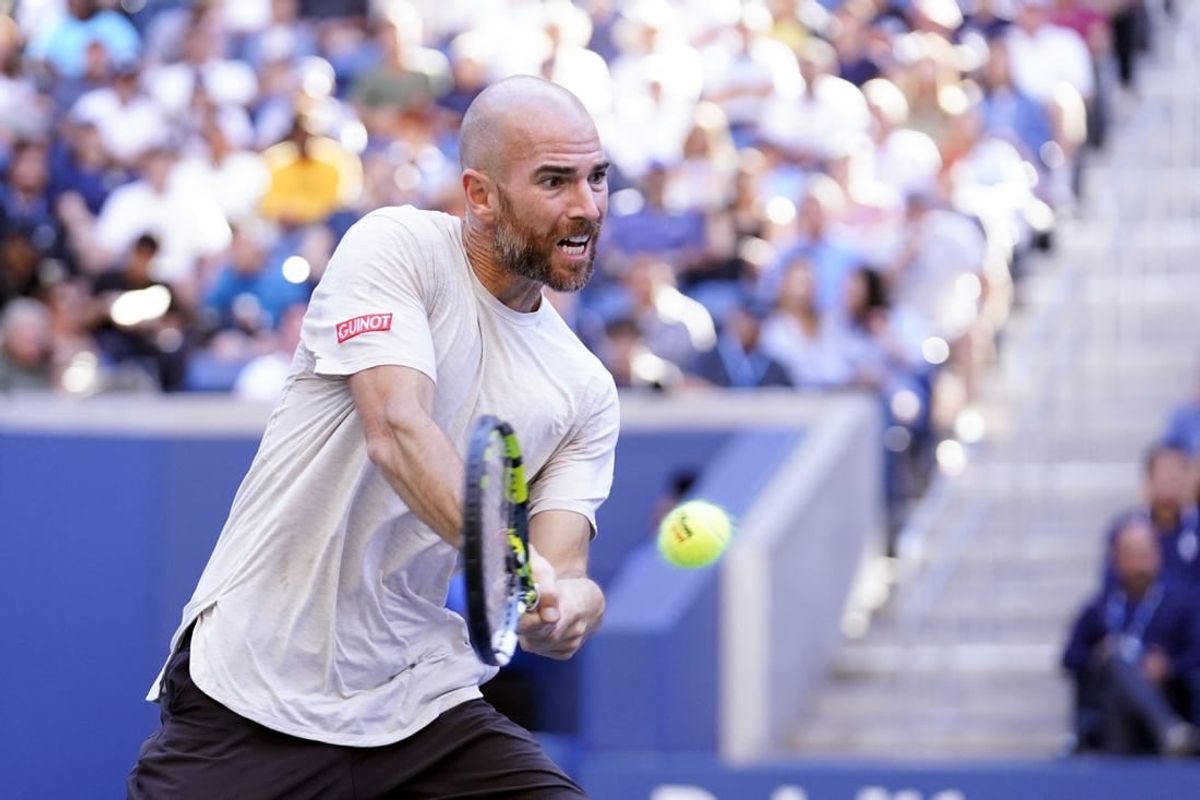 Sep 1, 2023; Flushing, NY, USA; Adrian Mannarino of France hits to Frances Tiafoe of the United States on day five of the 2023 U.S. Open tennis tournament at USTA Billie Jean King National Tennis Center.
