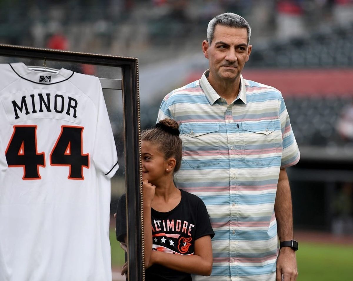The Delmarva Shorebirds retired the #44 jersey of Ryan Minor, former player and manager, as the first-ever Shorebirds number retired Friday, Aug. 4, 2023, at Perdue Stadium in Salisbury, Maryland.