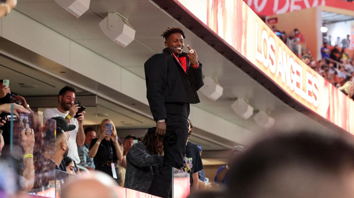 Antonio Brown giving the Los Angeles crowd the middle finger