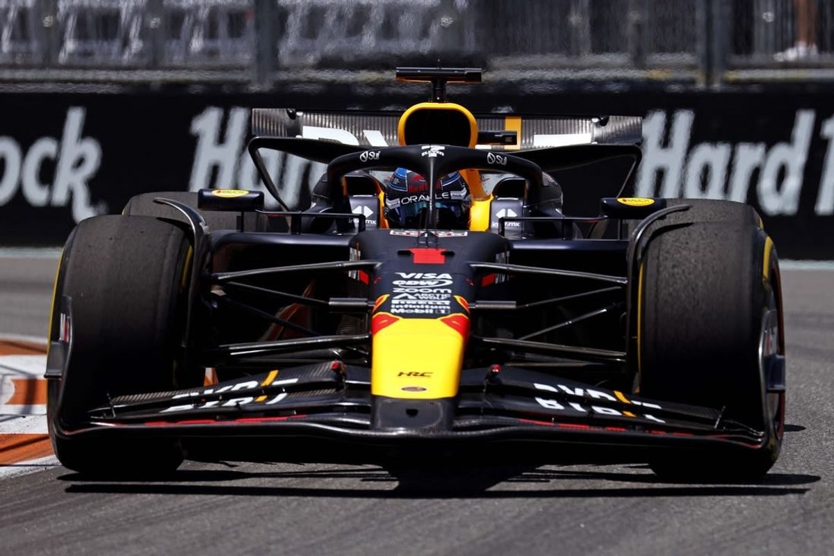 May 3, 2024; Miami Gardens, Florida, USA; Red Bull Racing driver Max Verstappen (1) during practice for the Miami Grand Prix at Miami International Autodrome.