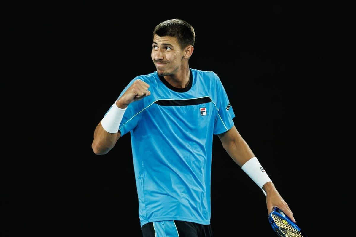 Jan 17, 2024; Melbourne, Victoria, Australia; Alexei Popyrin of Australia wins a point against Novak Djokovic (not pictured) Serbia in Round 2 of the Men's Singles on Day 4 of the Australian Open tennis at Rod Laver Arena.