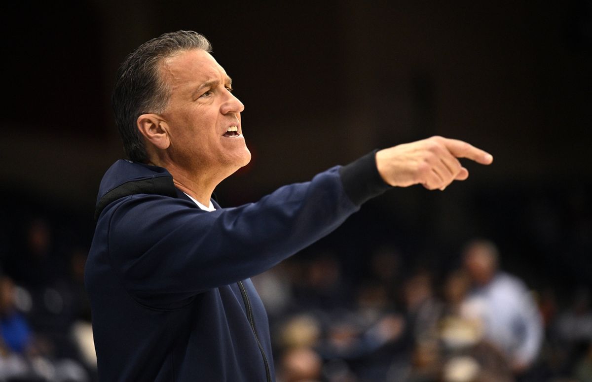 Feb 16, 2023; San Diego, California, USA; San Diego Toreros head coach Steve Lavin gestures during the first half against the Saint Mary's Gaels at Jenny Craig Pavilion. Mandatory Credit: Orlando Ramirez-Imagn Images