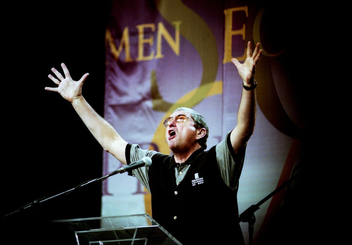 Coach Bill McCartney, founder of the Christian men's movement \"Promise Keepers,\" preaches about the spiritual needs of men before some 2,500 clergy inside the Nashville Arena Feb. 5, 1998.