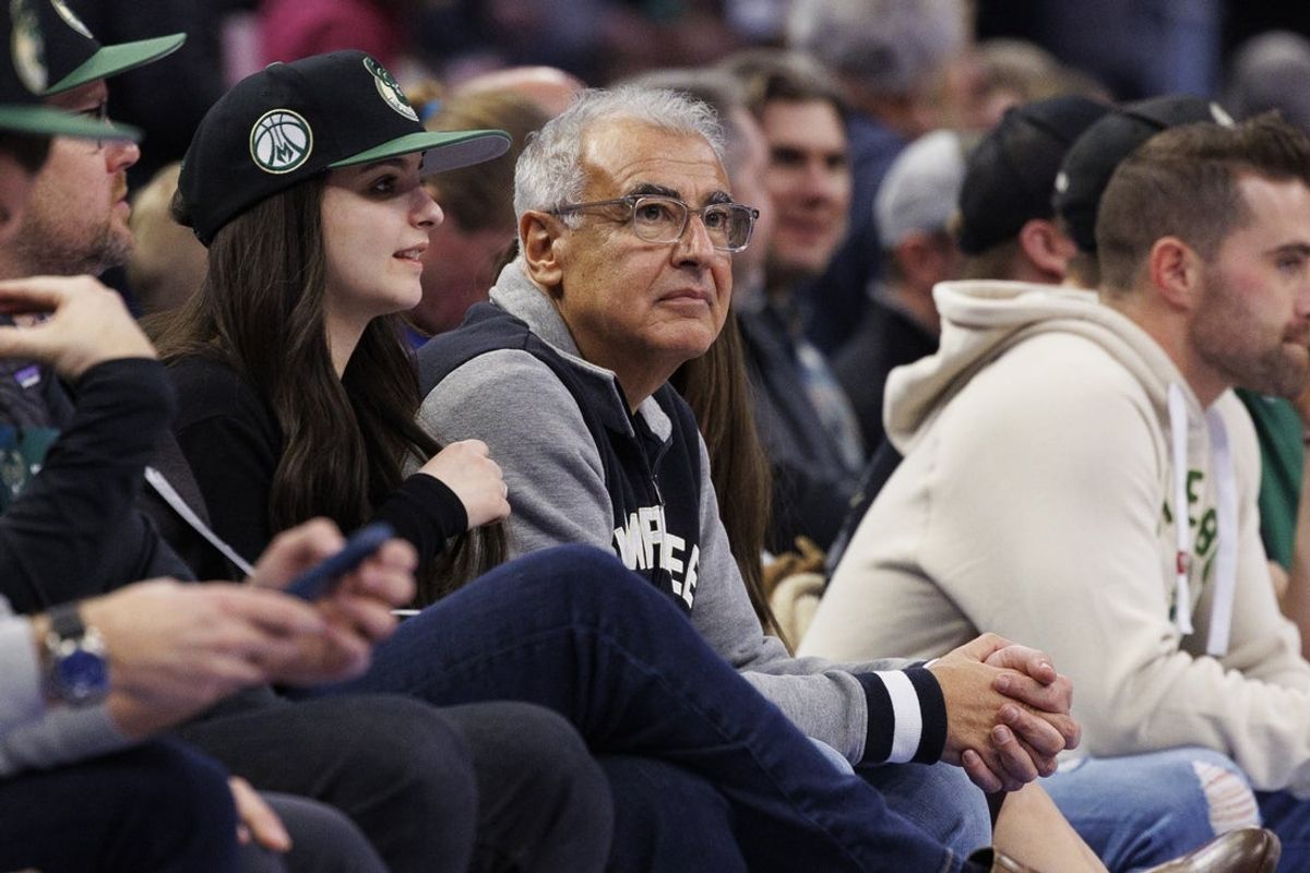 Mar 1, 2023; Milwaukee, Wisconsin, USA;  Milwaukee Bucks owner Marc Lasry looks on prior to the game against the Orlando Magic at Fiserv Forum. Mandatory Credit: Jeff Hanisch-Imagn Images