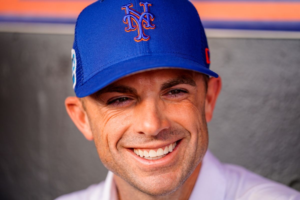 Mar 2, 2023; Port St. Lucie, Florida, USA; Former New York Mets third baseman David Wright talks to press prior to a game between the New York Mets and the Atlanta Braves at Clover Park. Mandatory Credit: Rich Storry-Imagn Images