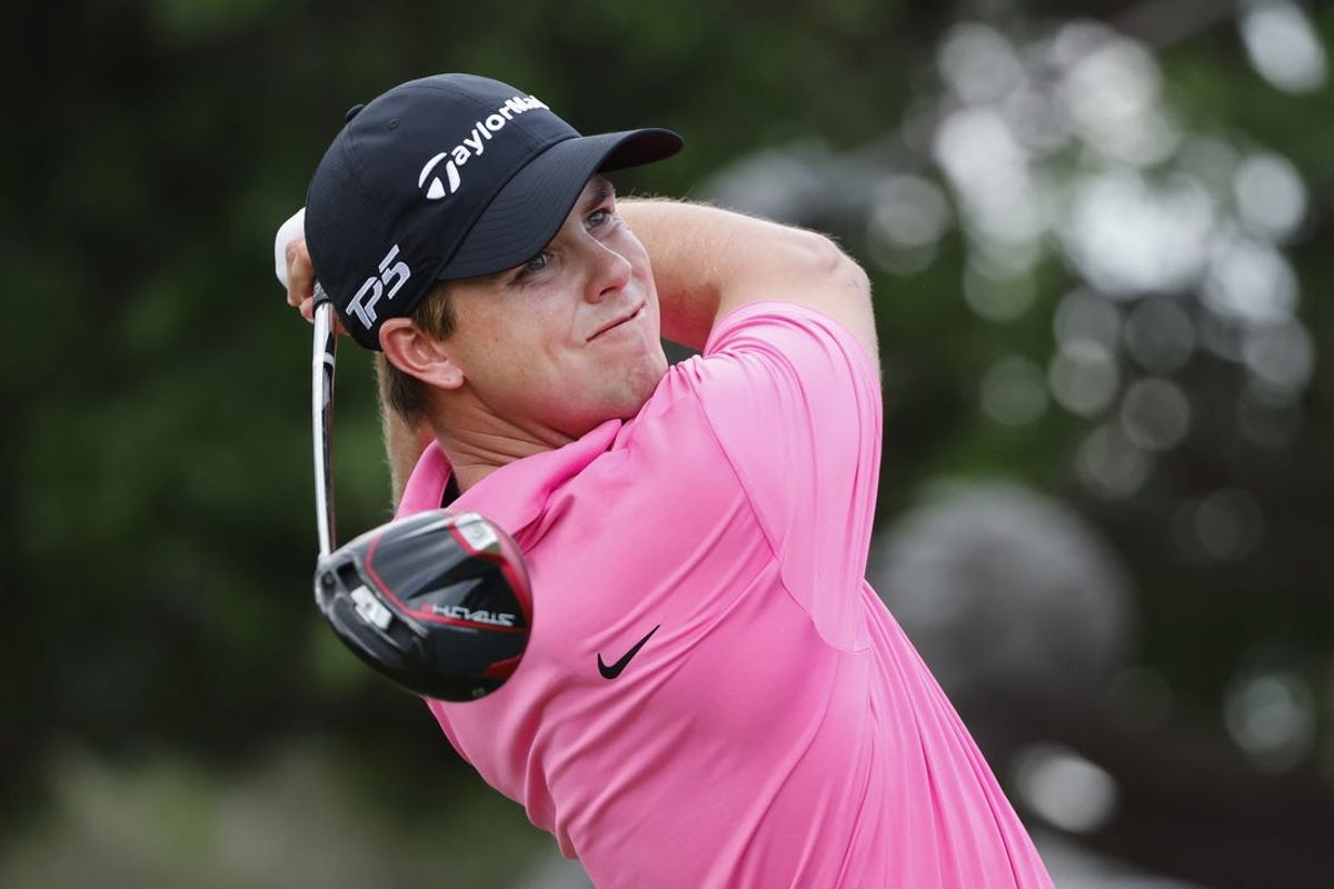 Mar 5, 2023; Orlando, Florida, USA;  Pierceson Coody watches his tee shot on the first hole during the final round of the Arnold Palmer Invitational golf tournament. Mandatory Credit: Reinhold Matay-USA TODAY Sports