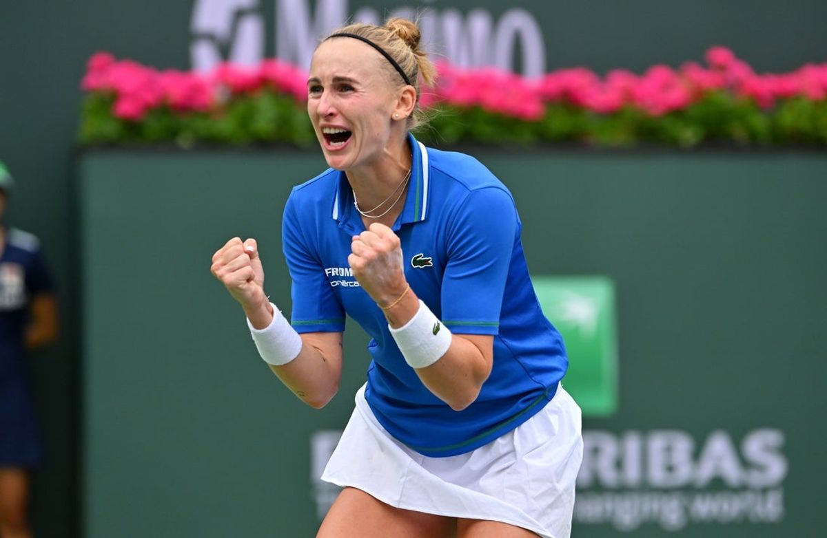 Mar 10, 2023; Indian Wells, CA, USA;  Jil Teichmann (SUI) reacts after defeating Belinda Bencic (not pictured) in her second round match during the BNP Paribas Open at the Indian Wells Tennis Garden. Mandatory Credit: Jayne Kamin-Oncea-Imagn Images