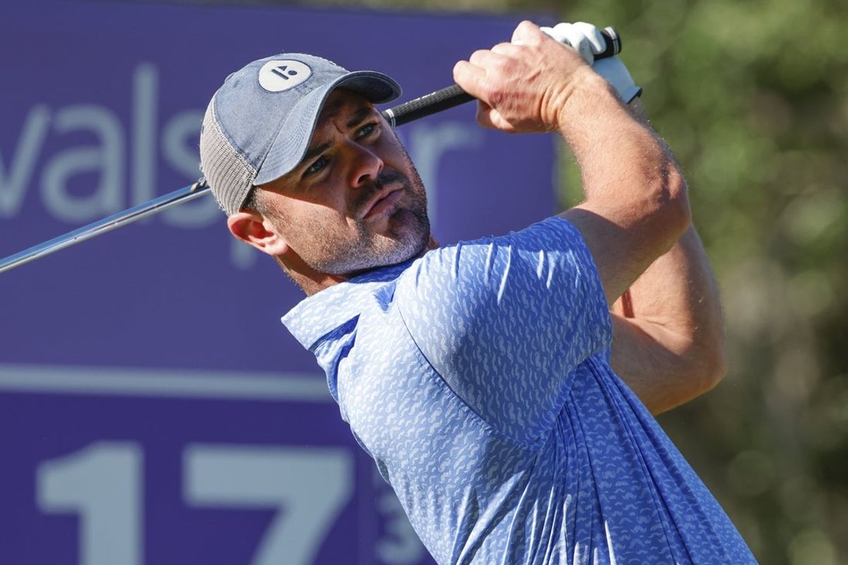 Mar 16, 2023; Palm Harbor, Florida, USA;  Wesley Bryan plays his shot from the 17th tee during the first round of the Valspar Championship golf tournament. Mandatory Credit: Reinhold Matay-Imagn Images