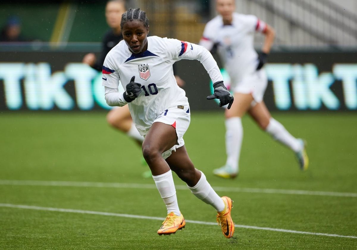 Mar 12, 2023; Portland, Oregon, USA; Under-23 Women's National Team defender Ayo Oke (10) runs during a match at Providence Park. Mandatory Credit: Craig Mitchelldyer-Imagn Images