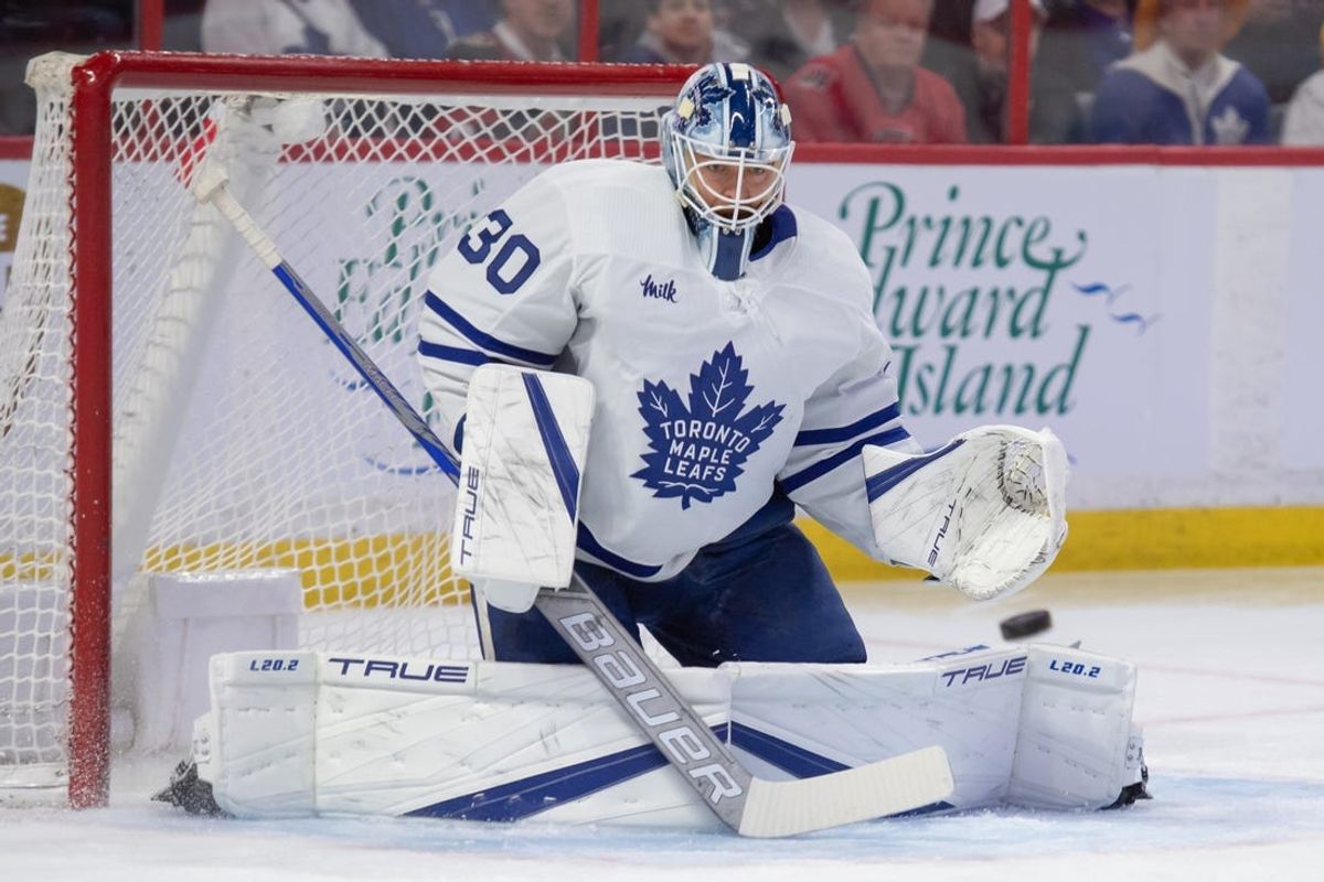 Mar 18, 2023; Ottawa, Ontario, CAN; Toronto Maple Leafs goalie Matt Murray (30) makes a save in the first period against the Ottawa Senators at the Canadian Tire Centre. Mandatory Credit: Marc DesRosiers-USA TODAY Sports