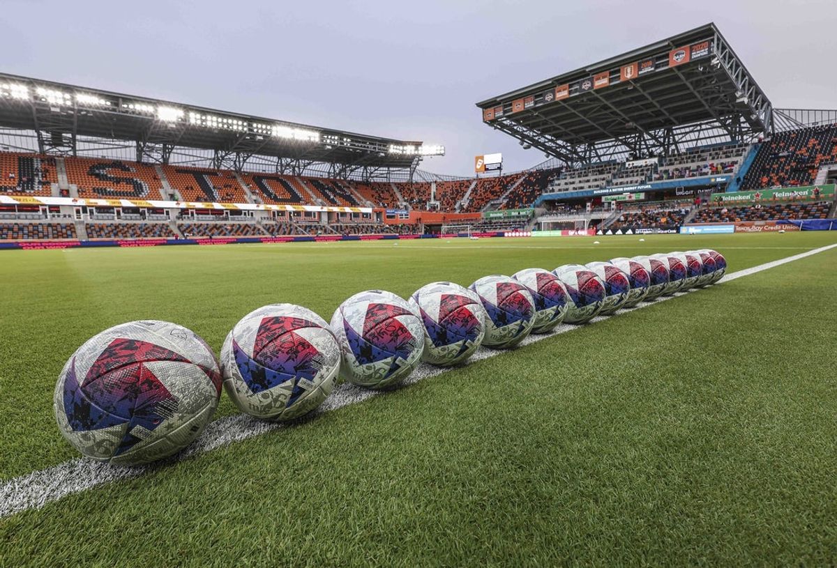Mar 18, 2023; Houston, Texas, USA; General view of balls on the field at Shell Energy Stadium before the match between the Houston Dynamo FC and the Austin FC. Mandatory Credit: Troy Taormina-Imagn Images