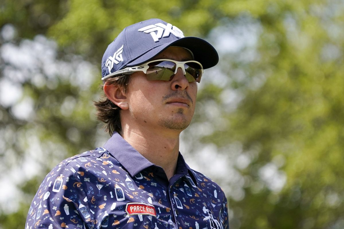 Apr 1, 2023; San Antonio, Texas, USA; Nico Echavarria walks from the sixth tee during the third round of the Valero Texas Open golf tournament. Mandatory Credit: Raymond Carlin III-Imagn Images