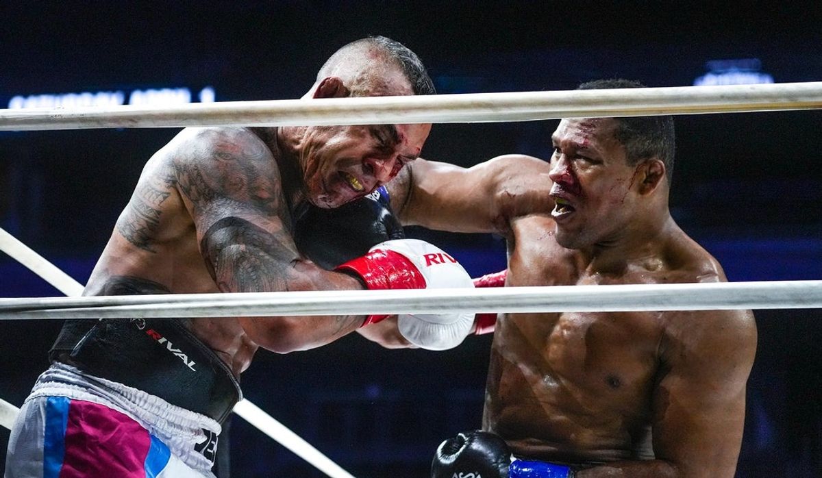 Vitor Belfort, left, and Jacare Souza compete in Jorge Masvidal's Gamebred Boxing heavy weight class boxing match Saturday, April 1, 2023, at Fiserv Forum in Milwaukee.

Mjs 04012023 Boxing Ec564348 2