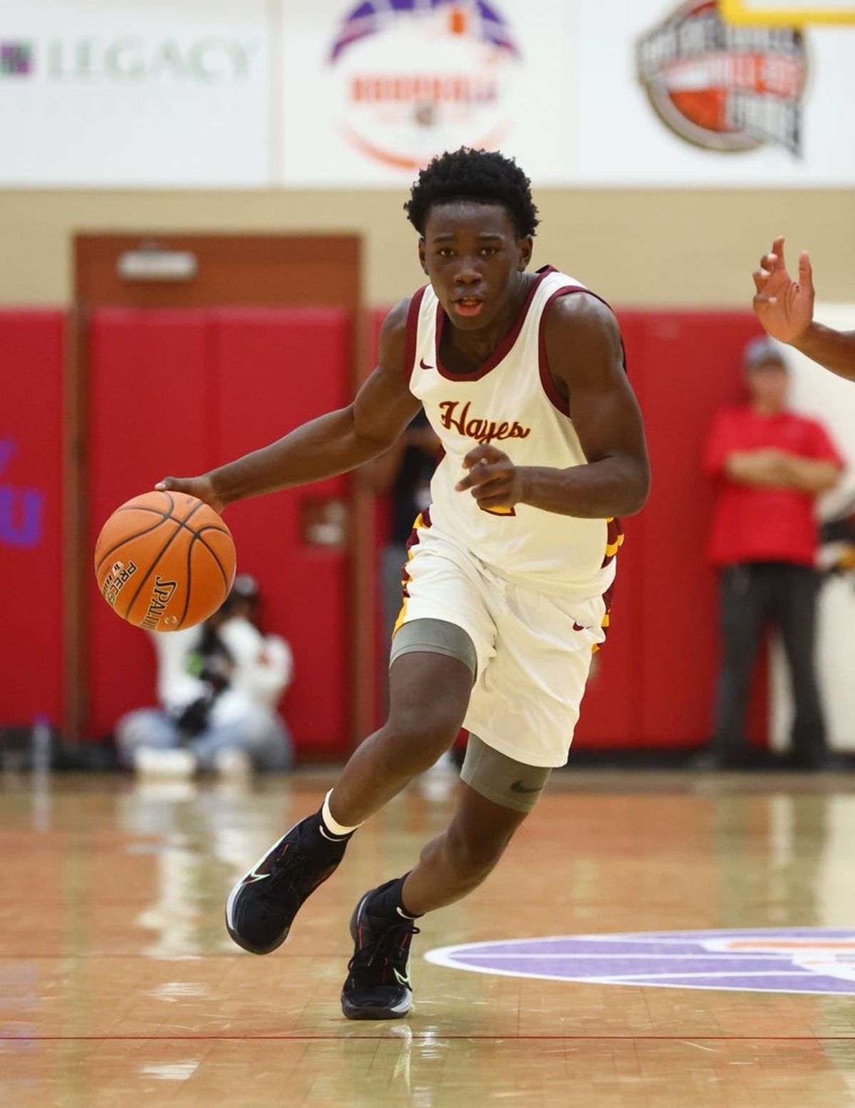 Dec 8, 2022; Scottsdale, AZ, USA; Cardinal Hayes Cardinals guard Adam Njie (2) against the Duncanville High School Panthers during the HoopHall West basketball tournament at Chaparral High School. Mandatory Credit: Mark J. Rebilas-Imagn Images