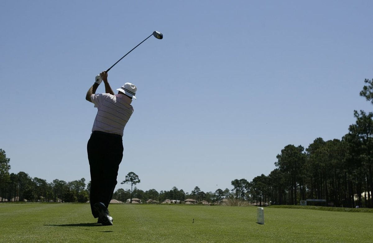 May 13, 2006; Sandestin, FL, USA; Jim Colbert tees off on the 14th hole of the Raven course during the second round of the Boeing Championships at Sandestin. Mandatory Credit: Jason Parkhurst Copyright © 2006 Jason Parkhurst
