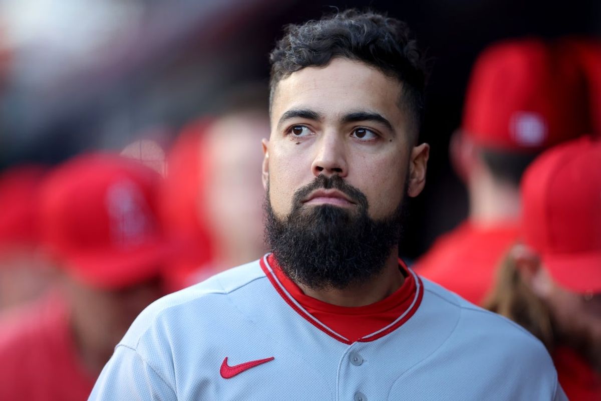 Apr 20, 2023; Bronx, New York, USA; Los Angeles Angels third baseman Anthony Rendon (6) reacts after losing to the New York Yankees at Yankee Stadium. Mandatory Credit: Brad Penner-Imagn Images