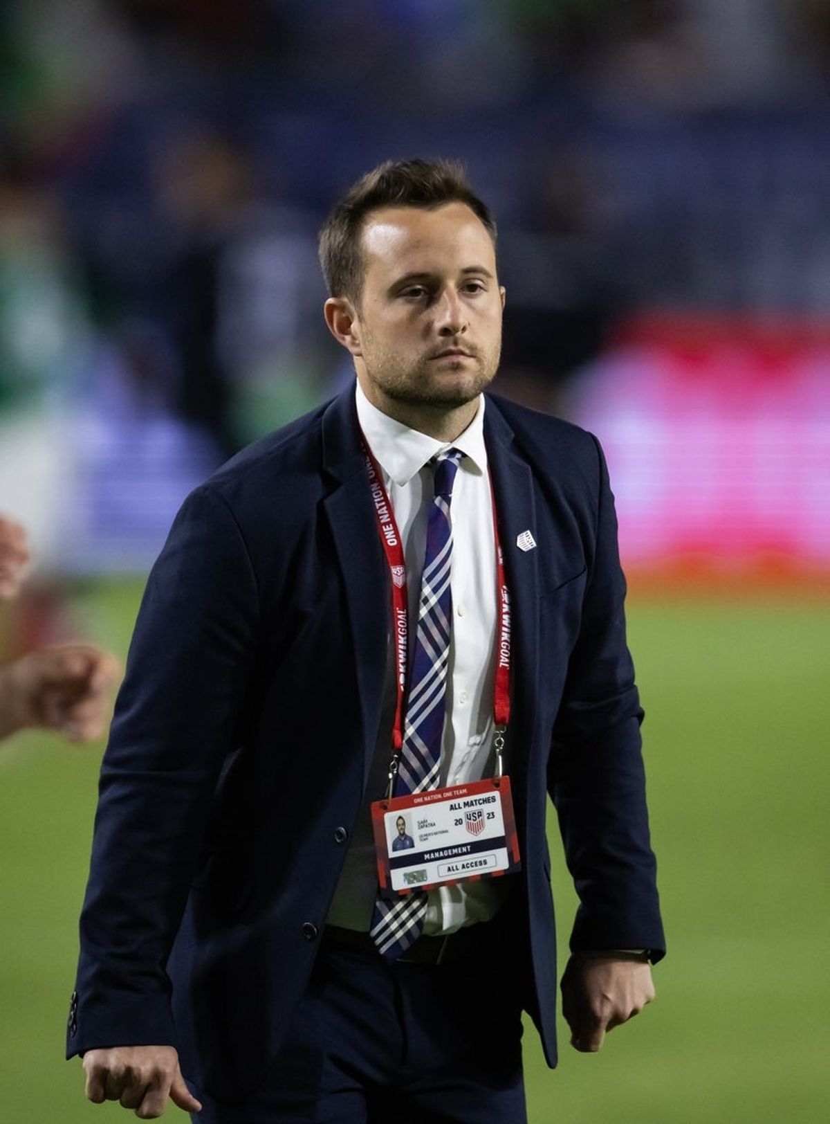 Apr 19, 2023; Glendale, Arizona, USA; USA official Sam Zapatka during the Allstate Continental Classico at State Farm Stadium. Mandatory Credit: Mark J. Rebilas-Imagn Images