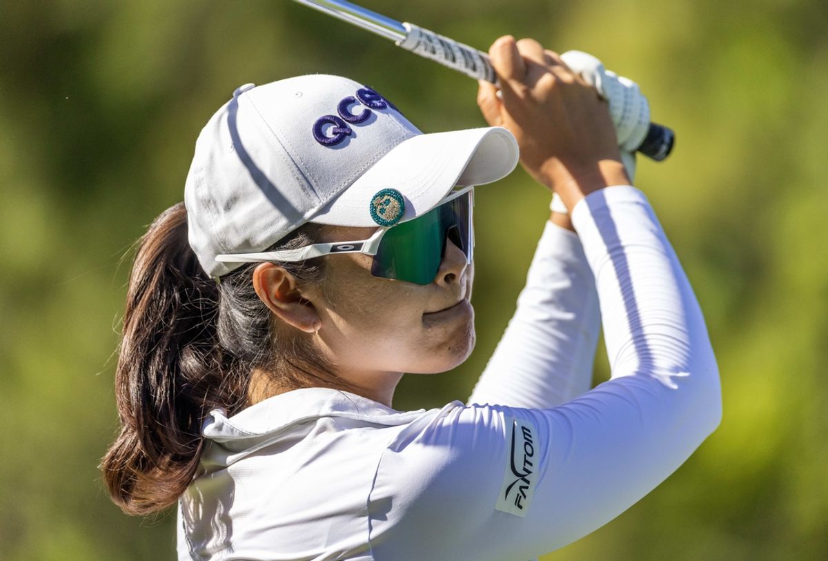 Apr 22, 2023; The Woodlands, Texas, USA; A Lim Kim (KOR) drives off the 17th tee during the third round of The Chevron Championship golf tournament. Mandatory Credit: Thomas Shea-Imagn Images