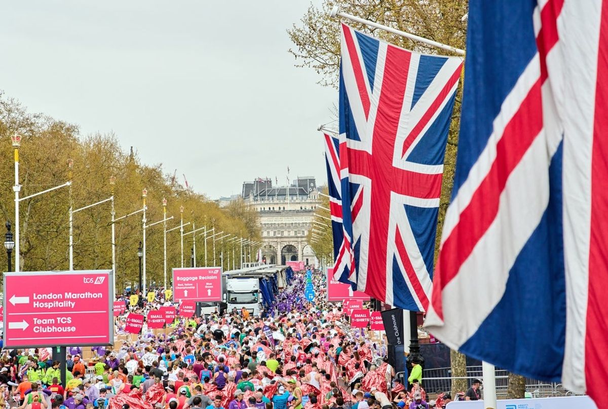Apr 23, 2023; London, UK;  Participants of the London Marathon seen in the finish area after completing the race. Mandatory Credit: Peter van den Berg-Imagn Images