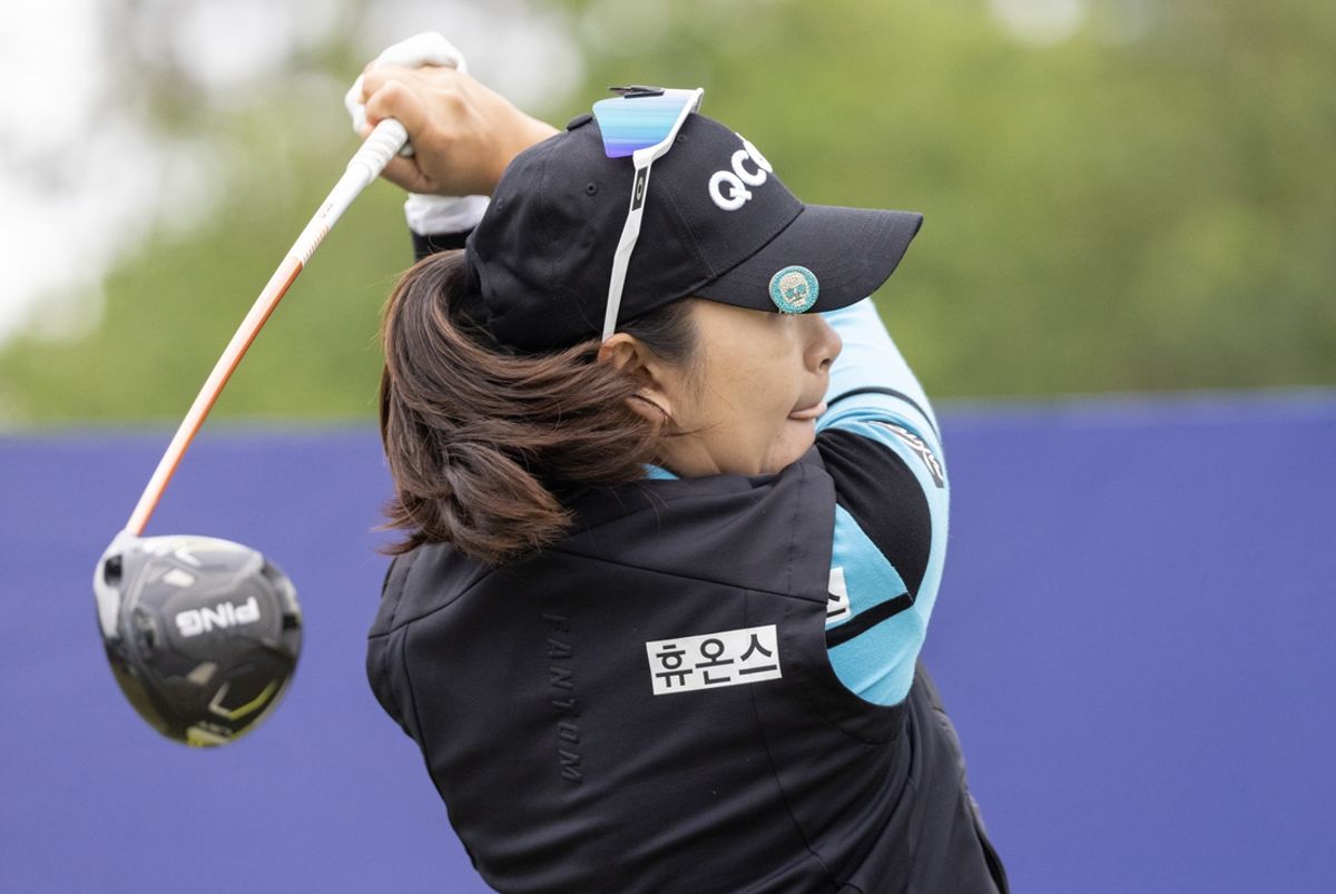 Apr 23, 2023; The Woodlands, Texas, USA;  A Lim Kim (KOR) drives off the first tee during the final round of The Chevron Championship golf tournament. Mandatory Credit: Thomas Shea-Imagn Images
