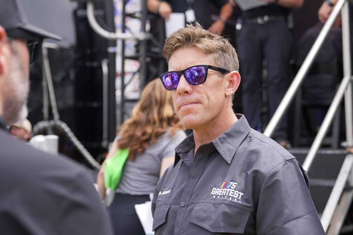 May 14, 2023; Darlington, South Carolina, USA; Carl Edwards pre-race at Darlington Raceway. Mandatory Credit: David Yeazell-USA TODAY Sports