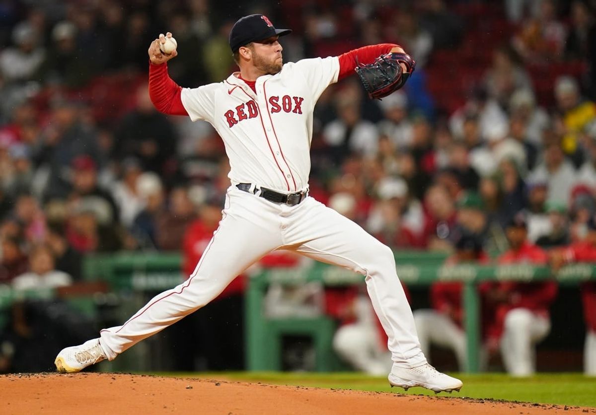 Apr 10, 2024; Boston, Massachusetts, USA; Boston Red Sox pitcher Kutter Crawford (50) throws a pitch against the Baltimore Orioles in the first inning at Fenway Park.