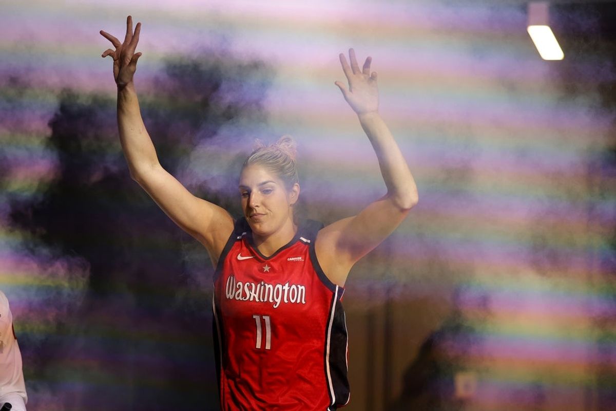 May 19, 2023; Washington, District of Columbia, USA; Washington Mystics forward Elena Delle Donne (11) runs onto the court during player introductions prior to the game against the New York Liberty at Entertainment & Sports Arena. Mandatory Credit: Geoff Burke-Imagn Images
