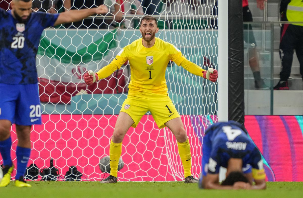 Matt Turner celebrates the USMNT’s 1-0 win over Iran