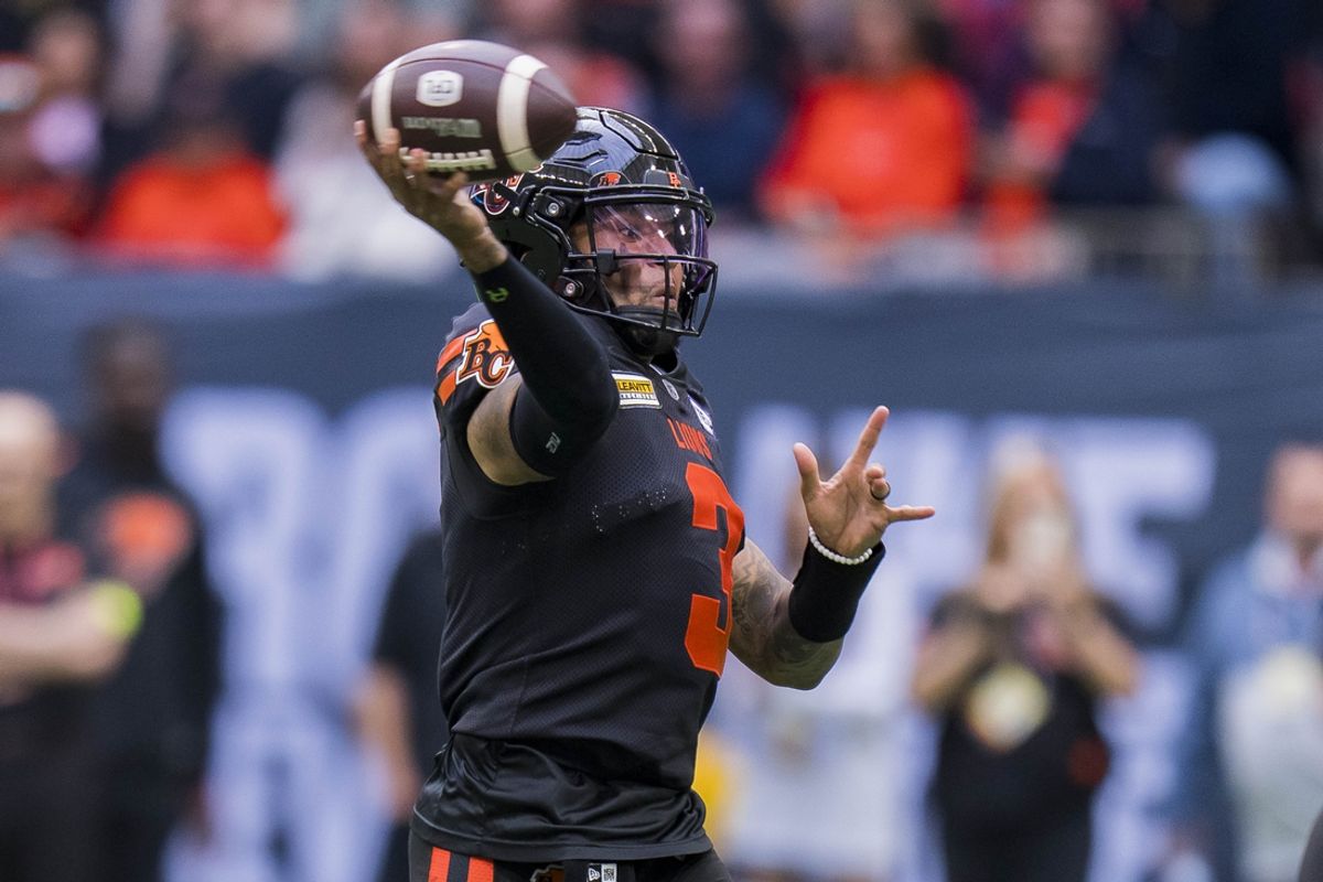Jun 17, 2023; Vancouver, British Columbia, CAN; BC Lions quarterback Vernon Adams Jr. (3) makes a pass against the Edmonton Elks in the second half at BC Place. BC won 22-0. Mandatory Credit: Bob Frid-USA TODAY Sports