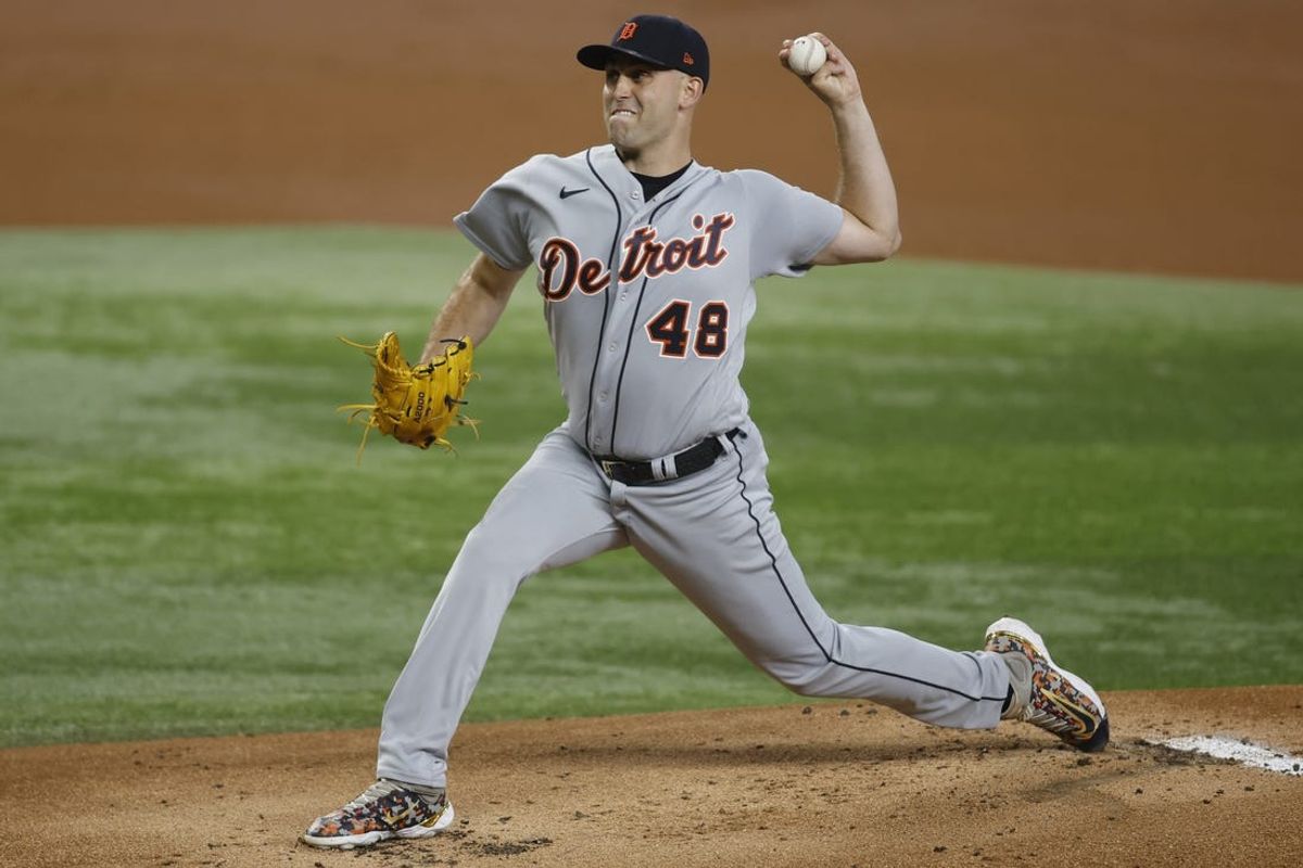 Jun 26, 2023; Arlington, Texas, USA; Detroit Tigers starting pitcher Matthew Boyd (48) pitches in the first inning against the Texas Rangers at Globe Life Field. Mandatory Credit: Tim Heitman-USA TODAY Sports