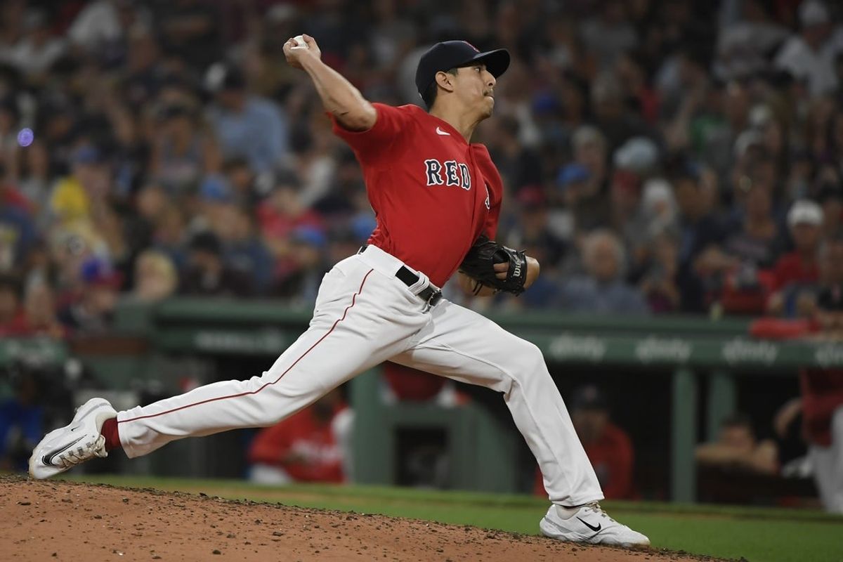 Jun 27, 2023; Boston, Massachusetts, USA; Boston Red Sox relief pitcher Justin Garza (63) pitches during the eighth inning against the Miami Marlins at Fenway Park. Mandatory Credit: Bob DeChiara-Imagn Images