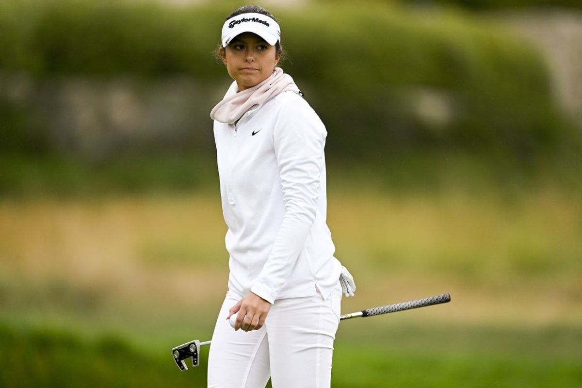 Jul 6, 2023; Pebble Beach, California, USA; Yana Wilson walks on the green of the 13th hole during the first round of the U.S. Women's Open golf tournament at Pebble Beach Golf Links. Mandatory Credit: Kelvin Kuo-Imagn Images
