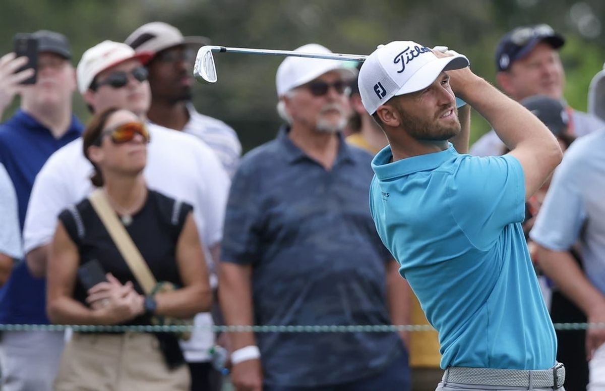 Mar 28, 2024; Houston, Texas, USA; Wyndham Clark (USA) drives off the ninth tee during the first round of the Texas Children's Houston Open golf tournament.