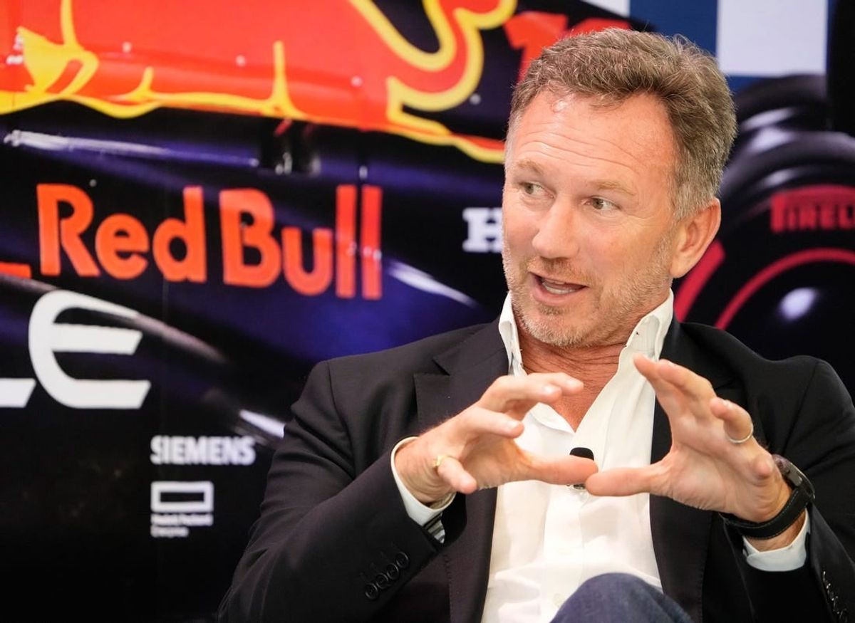 Christian Horner, Team Principal of Oracle Red Bull Racing, speaks at the Red Bull Fan Zone, a private event at Oracle headquarters, on Wednesday October 18, 2023.