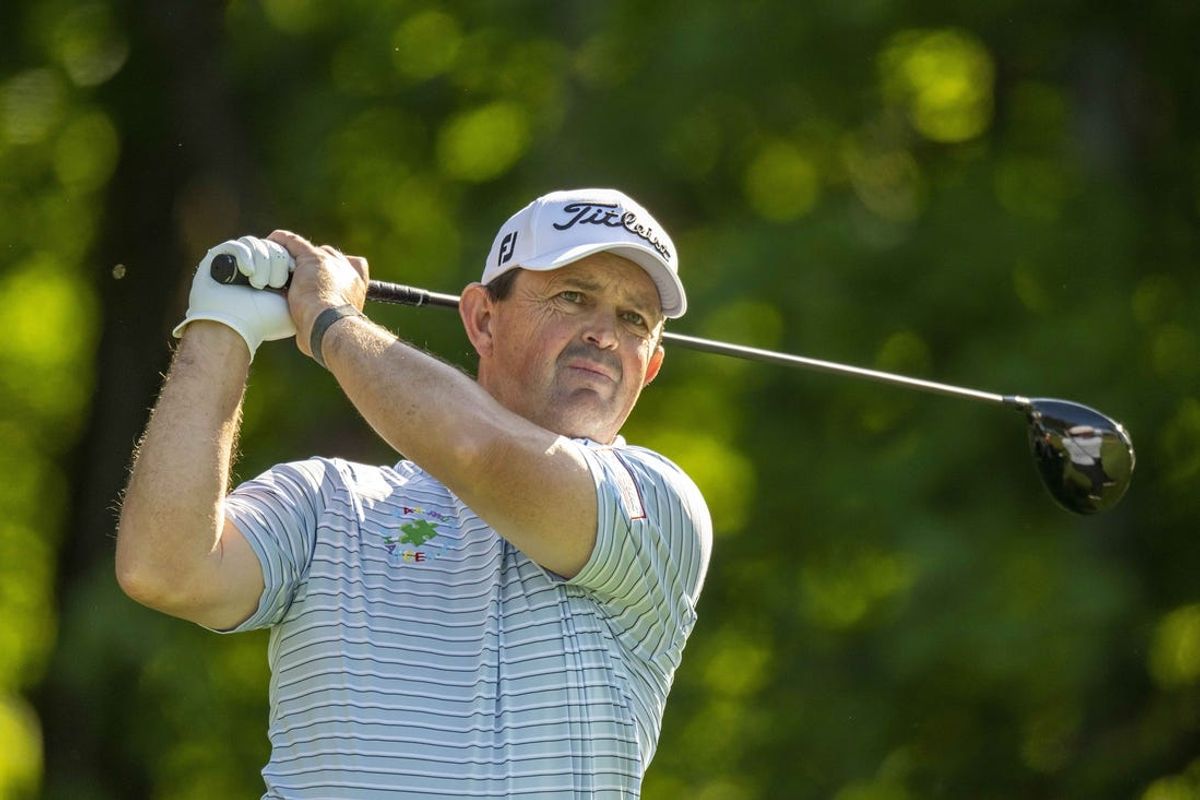 Jul 7, 2023; Silvis, Illinois, USA; Greg Chalmers tees off on the second hole during the second round of the John Deere Classic golf tournament. Mandatory Credit: Marc Lebryk-USA TODAY Sports