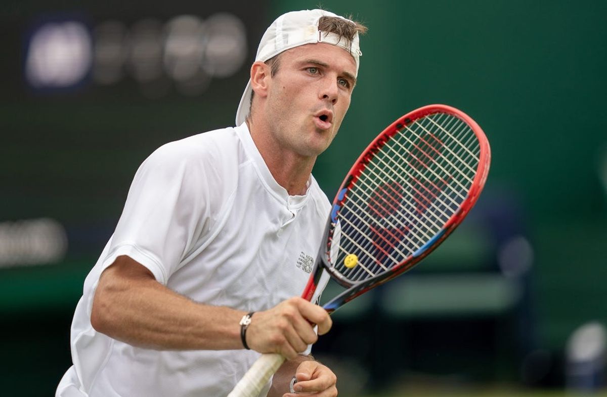 Jul 8, 2023; London, United Kingdom; Tommy Paul (USA) reacts to a point during his match against Jiri Lehecka (CZE) on day six at the All England Lawn Tennis and Croquet Club.  Mandatory Credit: Susan Mullane-USA TODAY Sports