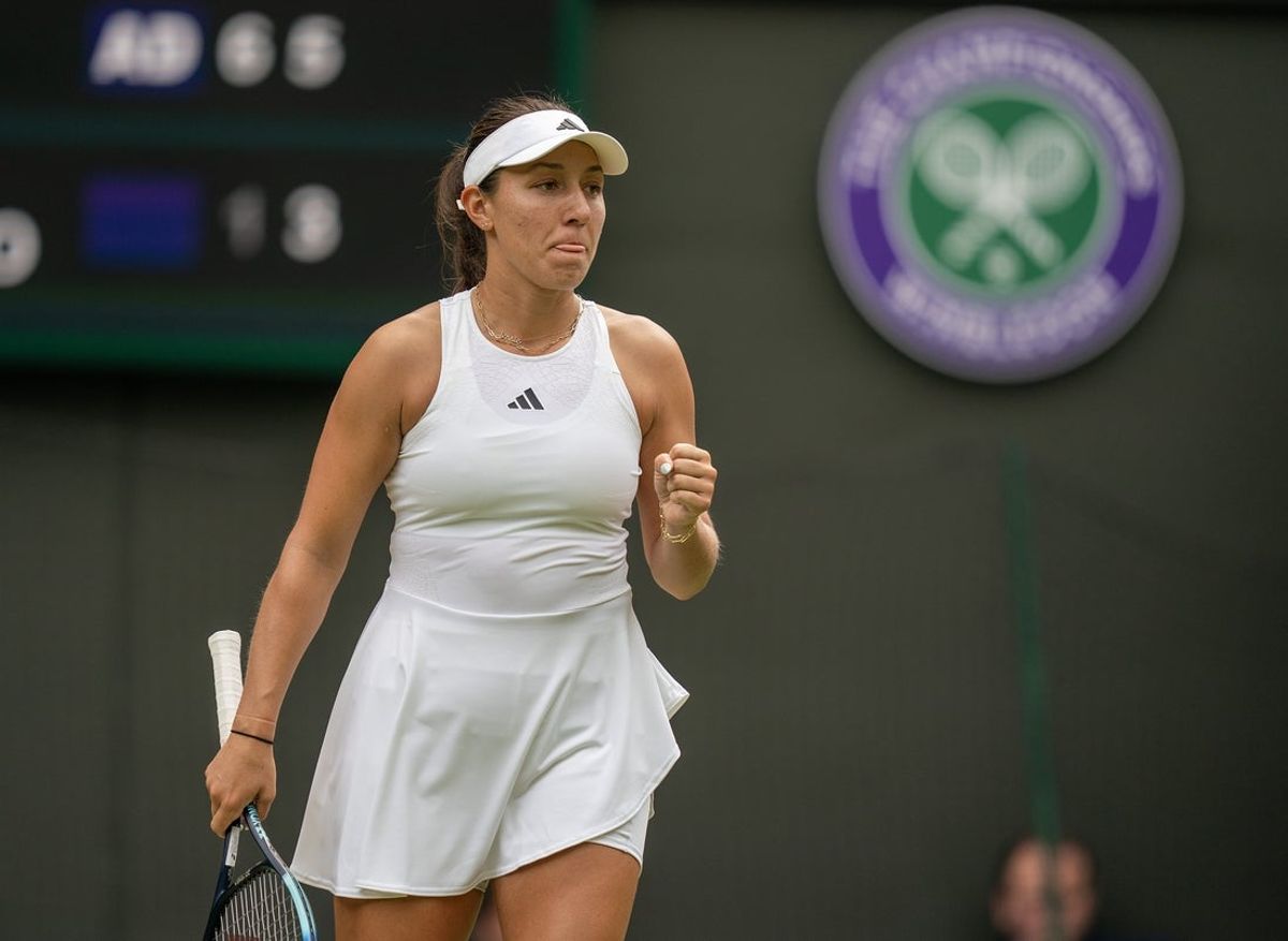 Jul 9, 2023; London, United Kingdom; Jessica Pegula (USA) reacts to a point during her match against Lesia Tsurenko (UKR) on day seven at the All England Lawn Tennis and Croquet Club.  Mandatory Credit: Susan Mullane-Imagn Images