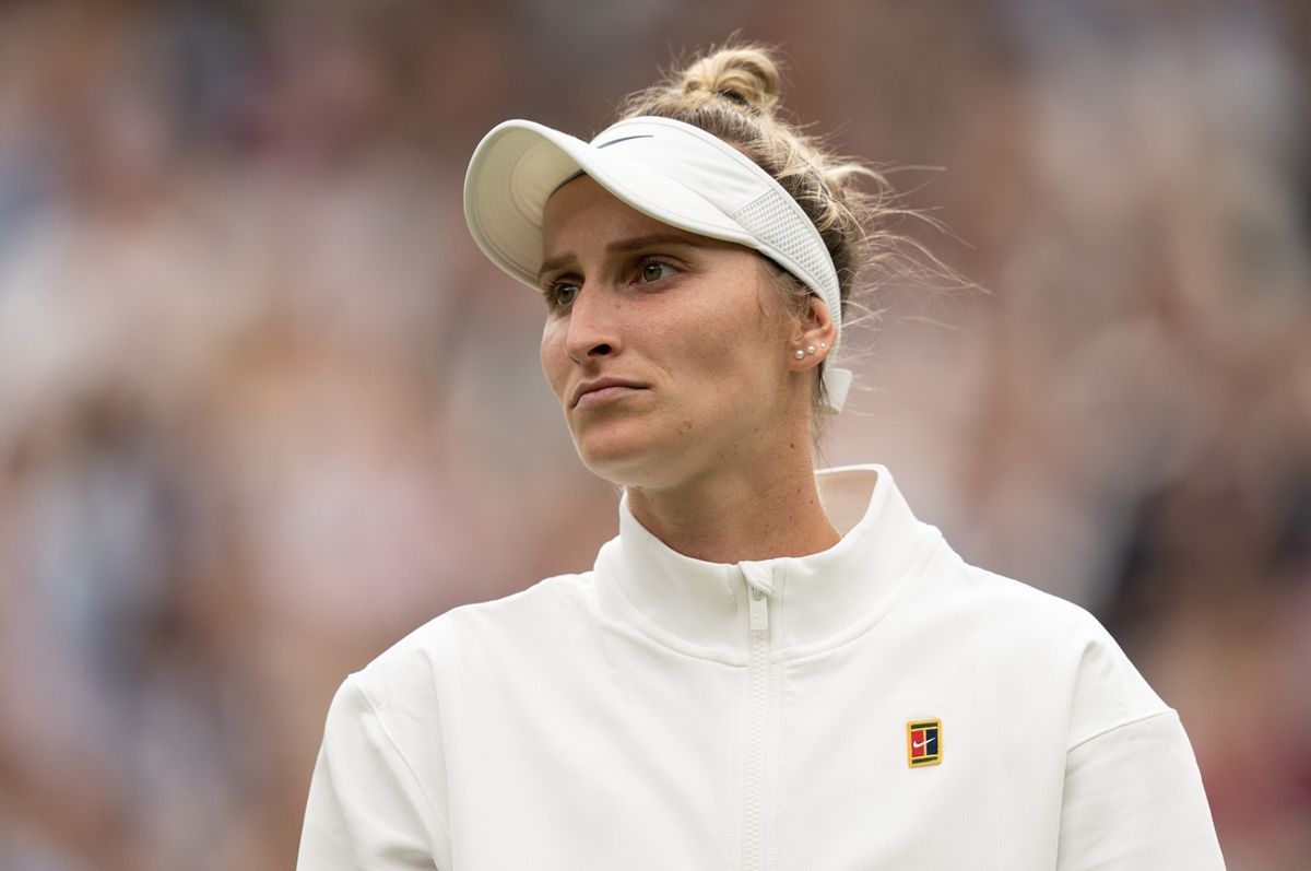 Jul 15, 2023; London, United Kingdom; Marketa Vondrousova (CZE)  after winning the women's final against Ons Jabeur (TUN) at the All England Lawn Tennis and Croquet Club. Mandatory Credit: Susan Mullane-USA TODAY Sports