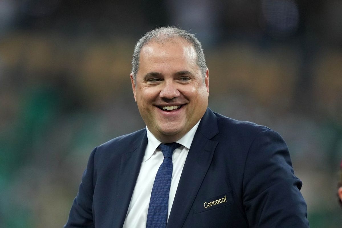Jul 16, 2023; Inglewood, California, USA; CONCACAF president Victor Montagliani reacts during the CONCACAF Gold Cup Final at SoFi Stadium. Mandatory Credit: Kirby Lee-Imagn Images