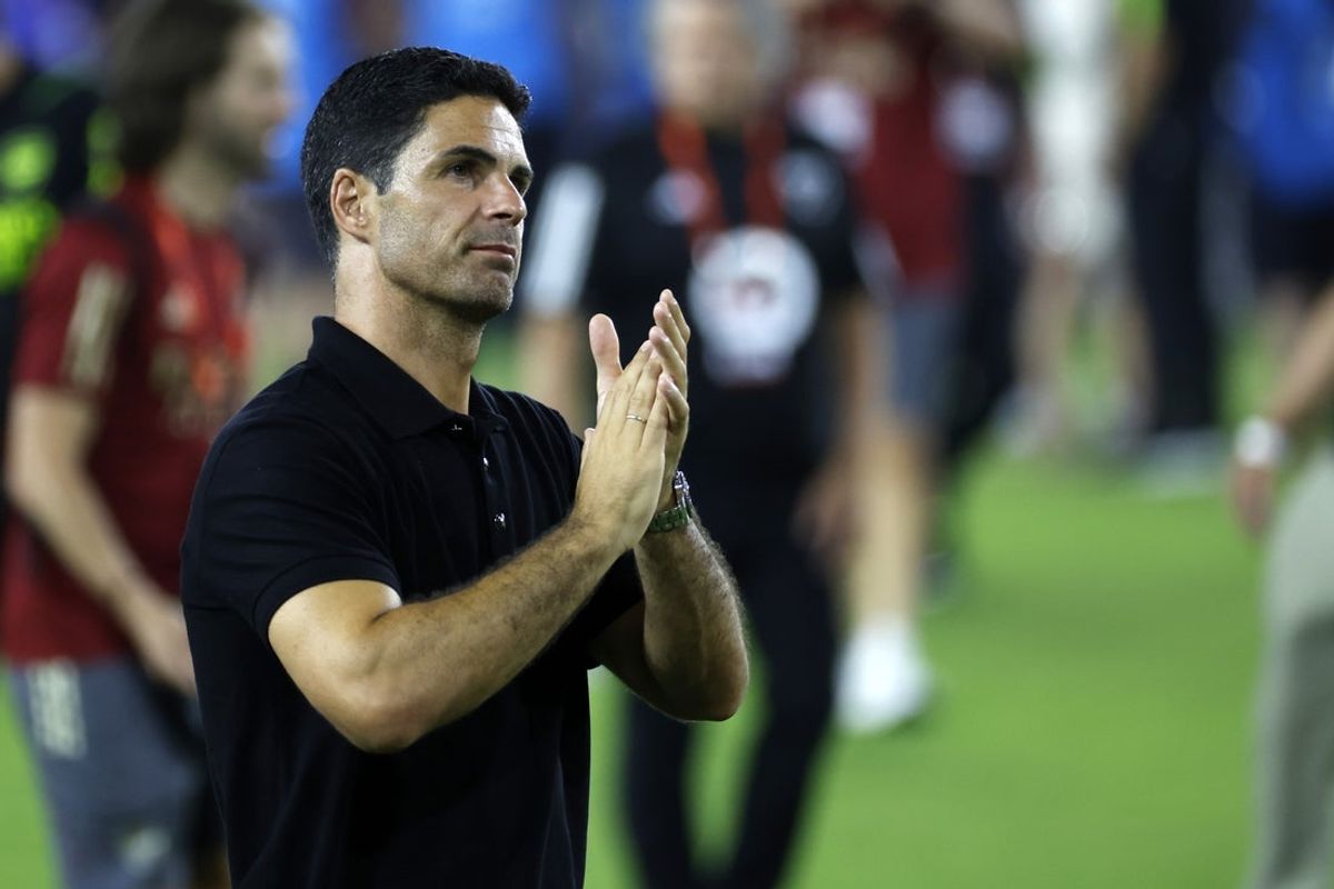 Jul 19, 2023; Washington, DC, USA; Arsenal head coach Mikel Arteta reacts after the game against MLS of the 2023 MLS All Star Game at Audi Field. Mandatory Credit: Geoff Burke-Imagn Images