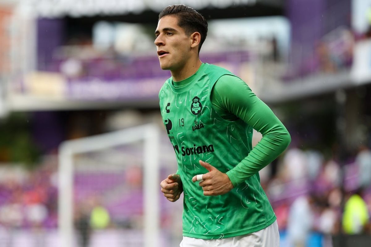 Jul 29, 2023; Orlando, FL, USA;  Santos Laguna forward Santiago Munoz (19) warms up before a Leagues Cup match against Orlando City SC at Exploria Stadium. Mandatory Credit: Nathan Ray Seebeck-Imagn Images