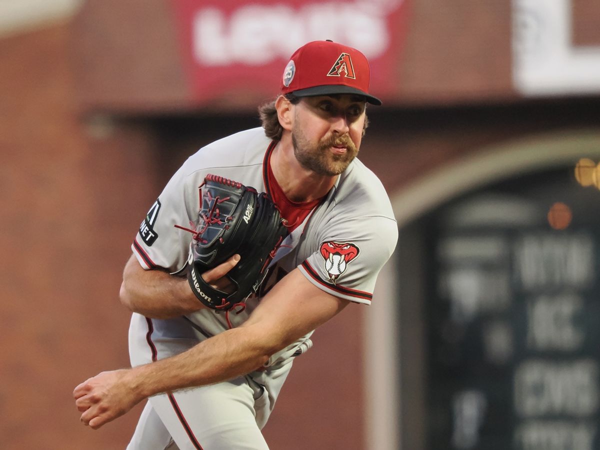 Aug 2, 2023; San Francisco, California, USA; Arizona Diamondbacks relief pitcher Tyler Gilbert (49) pitches the ball against the San Francisco Giants during the sixth inning at Oracle Park. Mandatory Credit: Kelley L Cox-Imagn Images