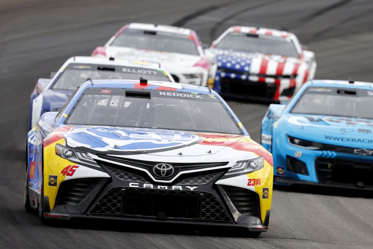 Aug 6, 2023; Brooklyn, Michigan, USA; NASCAR Cup Series driver Tyler Reddick (45) during the FireKeepers Casino 400 at Michigan International Speedway. Mandatory Credit: Mike Dinovo-USA TODAY Sports