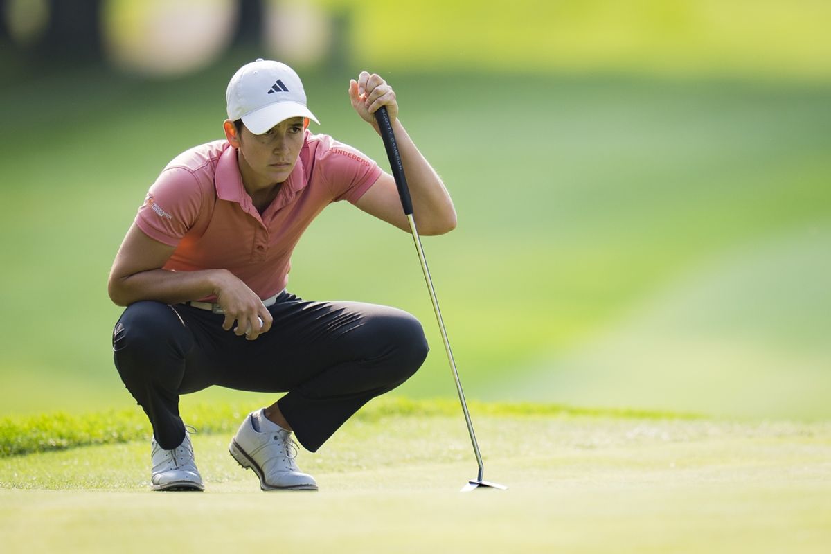 Aug 24, 2023; Vancouver, British Columbia, CAN; Dewi Weber prepares to putt on the eleventh green during the first round of the CPKC Women's Open golf tournament at Shaughnessy Golf & Country Club. Mandatory Credit: Bob Frid-USA TODAY Sports